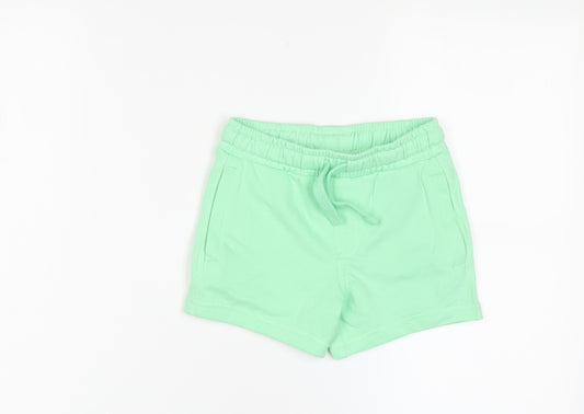 Marks and Spencer Boys Green Cotton Sweat Shorts Size 2-3 Years Regular Drawstring - Pockets