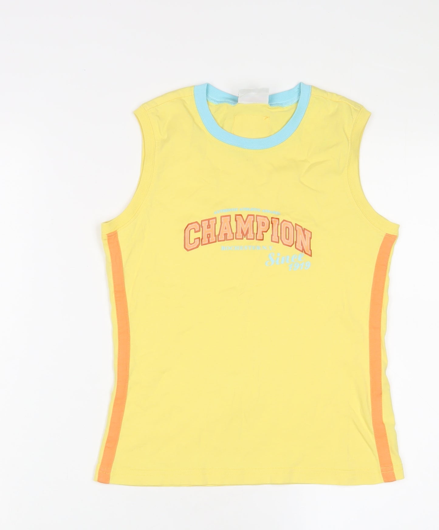 Champion Boys Yellow Cotton Basic Tank Size 14-15 Years Crew Neck Pullover - Logo