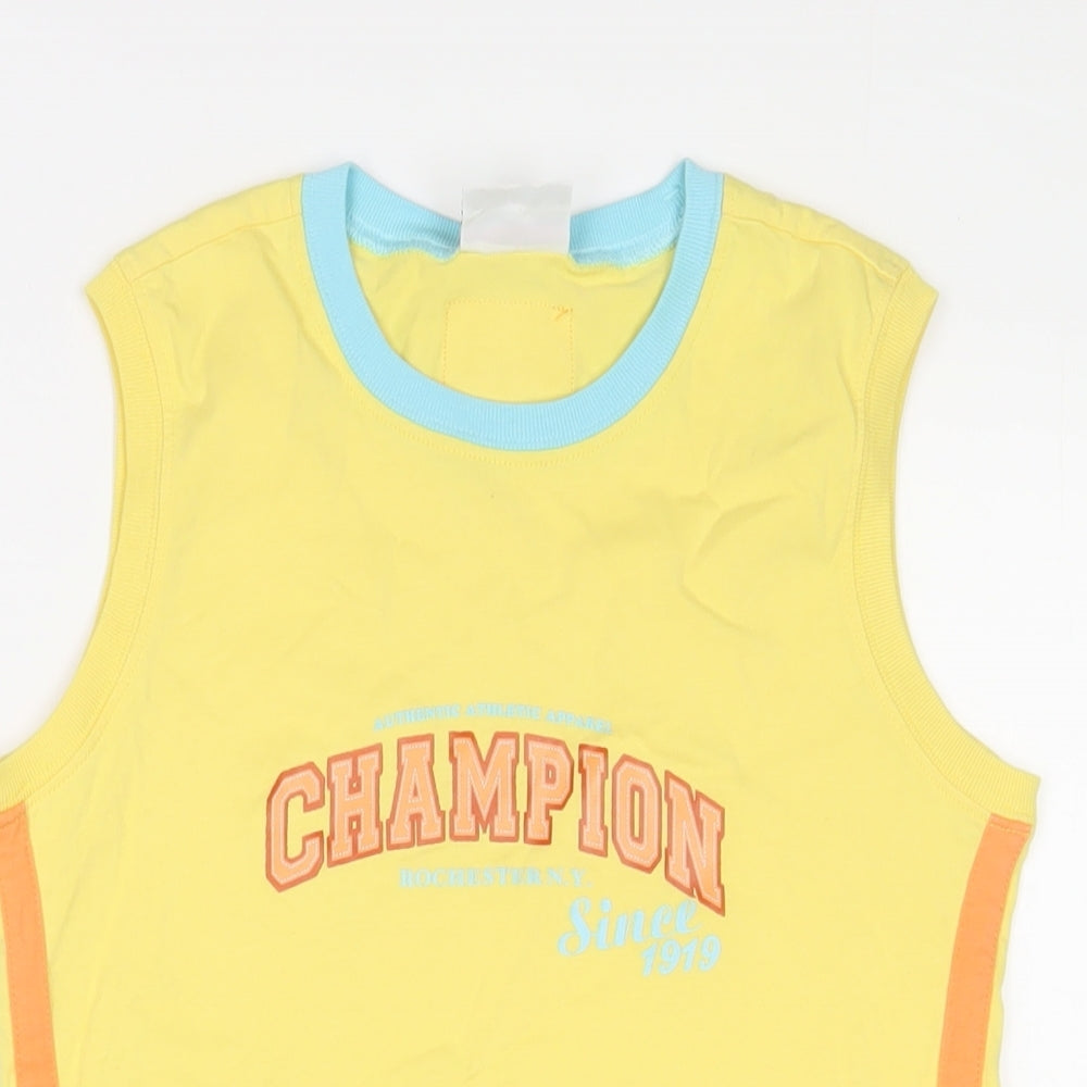 Champion Boys Yellow Cotton Basic Tank Size 14-15 Years Crew Neck Pullover - Logo