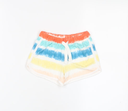 Marks and Spencer Girls Multicoloured Striped Cotton Sweat Shorts Size 3-4 Years Regular Drawstring