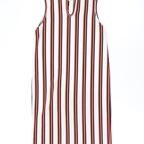 River Island Girls Multicoloured Striped Polyester Tank Dress Size 9-10 Years Mock Neck Button