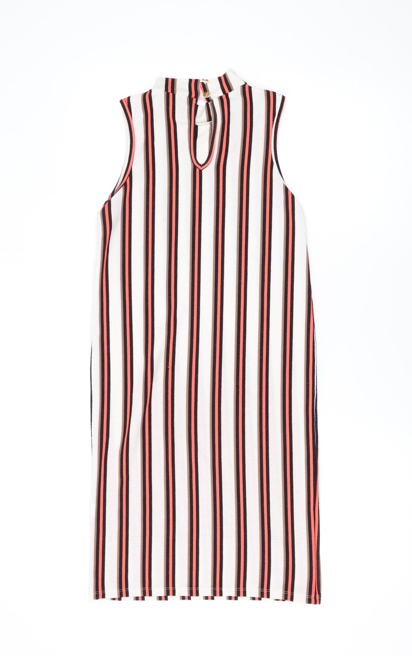 River Island Girls Multicoloured Striped Polyester Tank Dress Size 9-10 Years Mock Neck Button