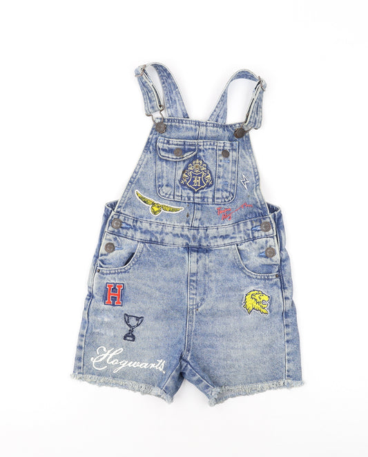 Marks and Spencer Girls Blue Cotton Dungaree Shorts Shorts Size 6-7 Years L3 in Regular - Harry Potter