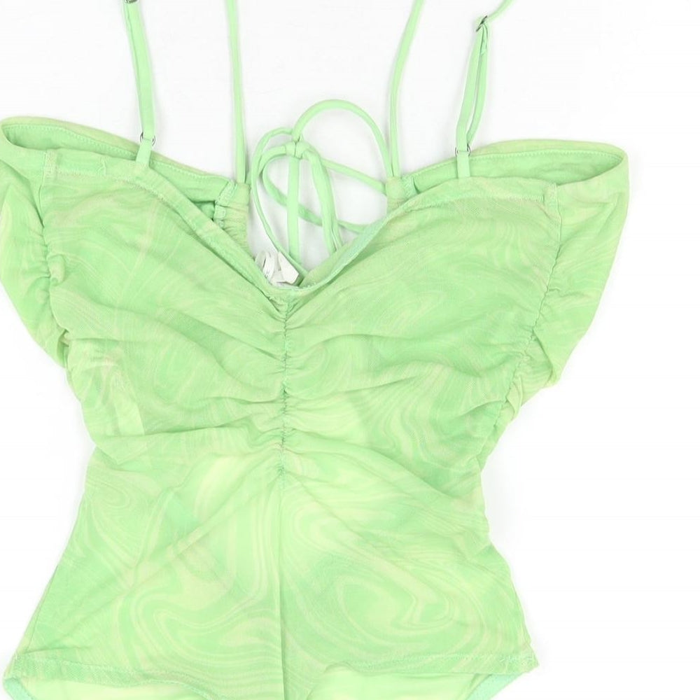 Out From Under Womens Green Geometric Nylon Bodysuit One-Piece Size M Snap