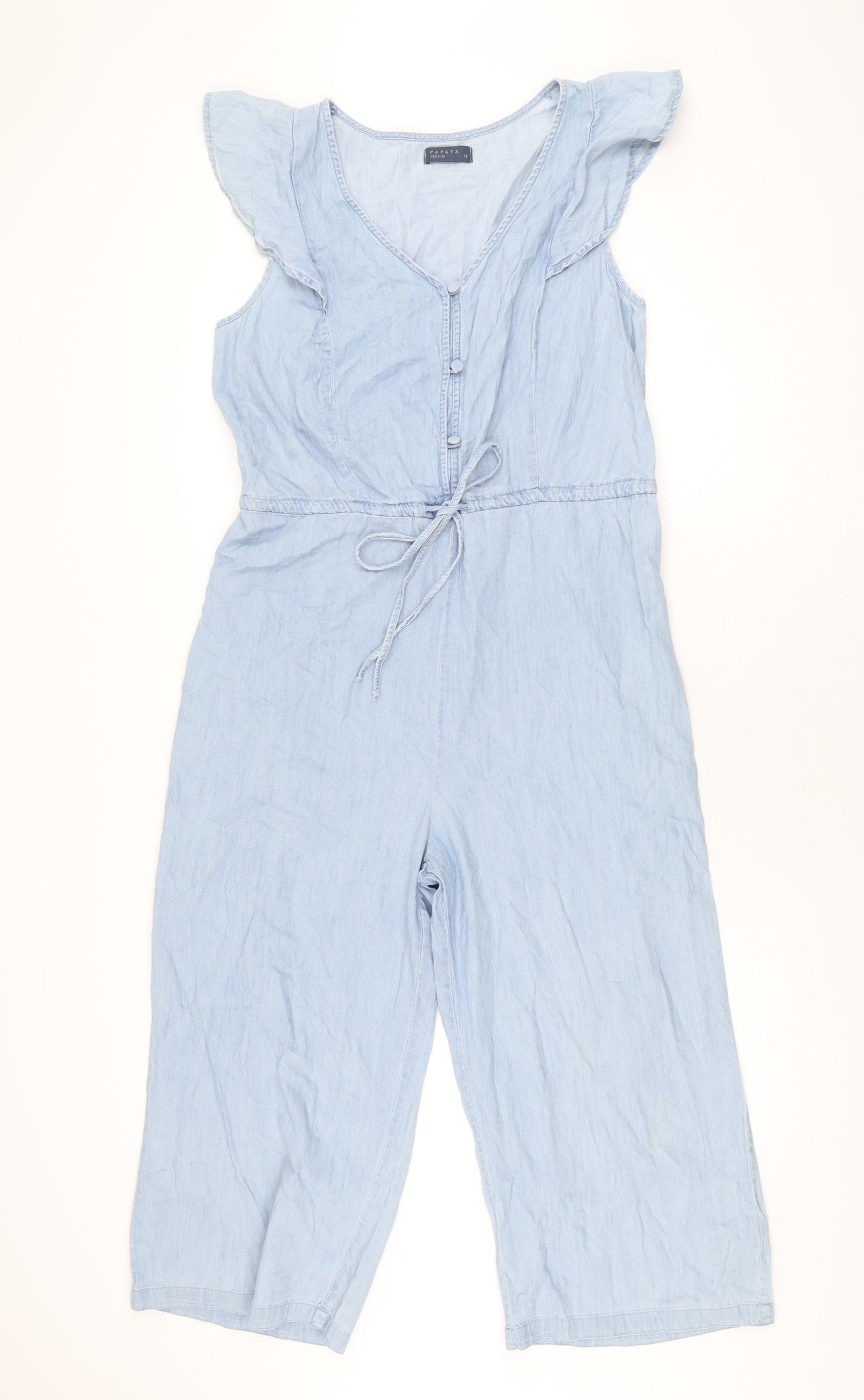 Papaya Womens Blue Cotton Jumpsuit One-Piece Size 12 L20 in Button