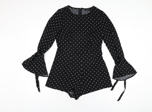 New Look Womens Black Polka Dot Polyester Playsuit One-Piece Size 8 Zip