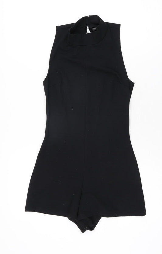 Topshop Womens Black Viscose Playsuit One-Piece Size 8 Button