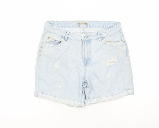 Denim & Co. Womens Blue 100% Cotton Mom Shorts Size 10 L6 in Regular Zip - Distressed Look Pockets