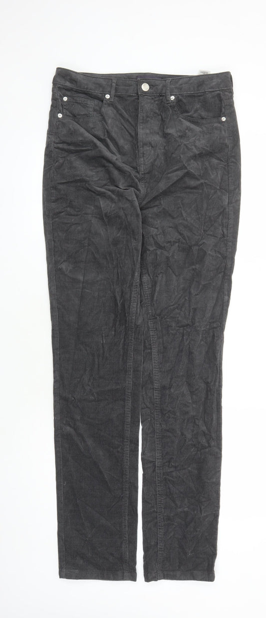 Marks and Spencer Womens Grey Cotton Trousers Size 12 L32 in Regular Zip - Pockets Long Leg