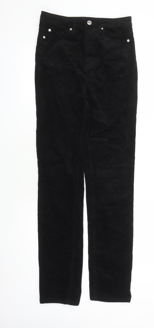 Marks and Spencer Womens Black Cotton Trousers Size 8 L31 in Regular Zip - Pockets