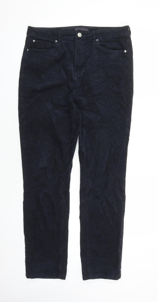 Marks and Spencer Womens Blue Cotton Trousers Size 14 L30 in Regular Zip - Pockets