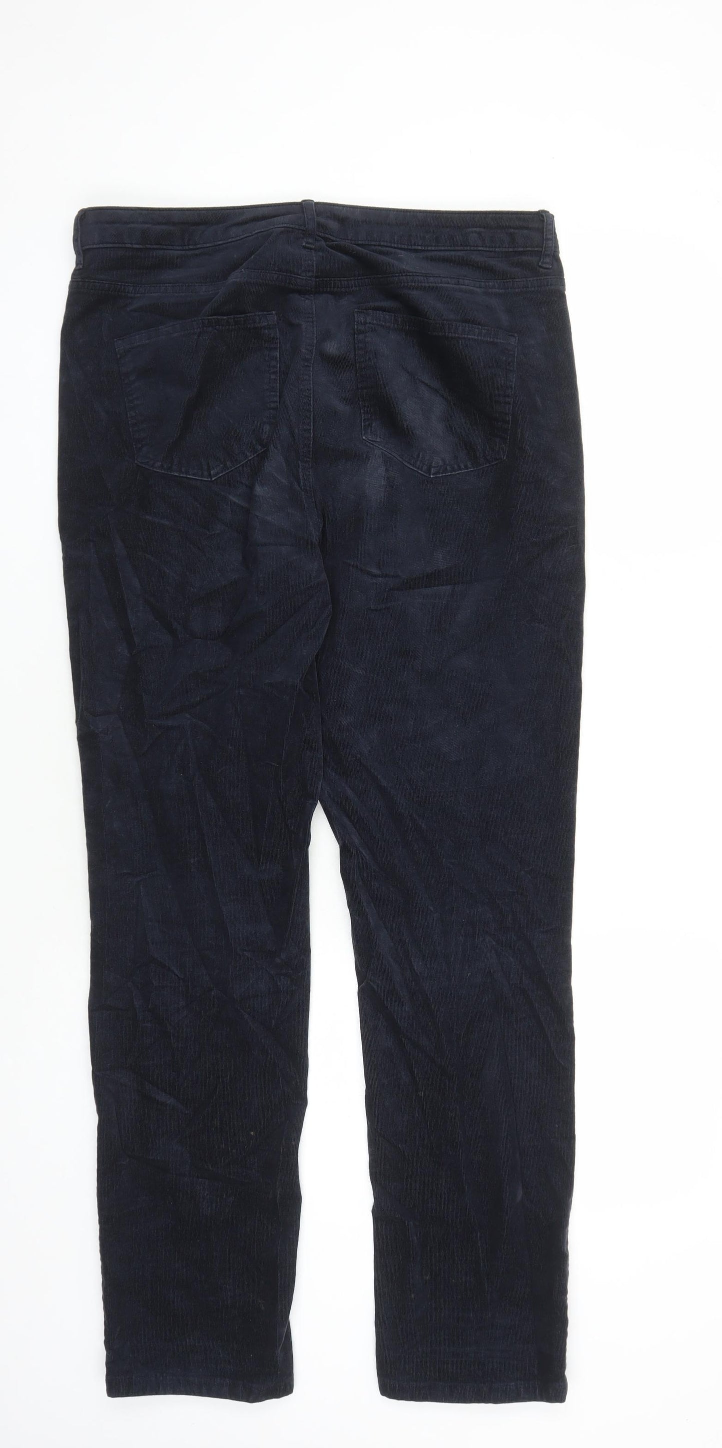 Marks and Spencer Womens Blue Cotton Trousers Size 14 L30 in Regular Zip - Pockets