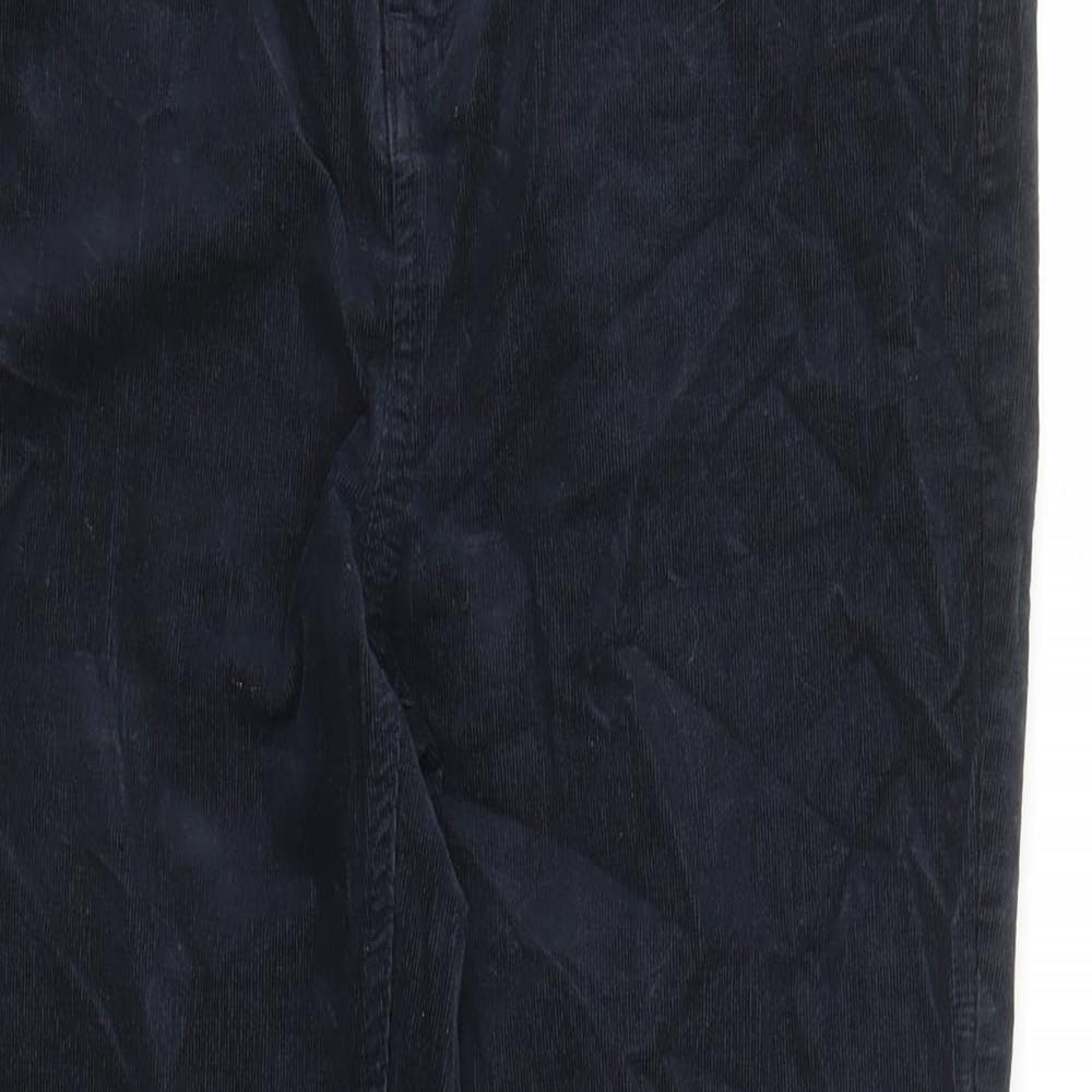 Marks and Spencer Womens Blue Cotton Trousers Size 14 L30 in Regular Zip - Pockets