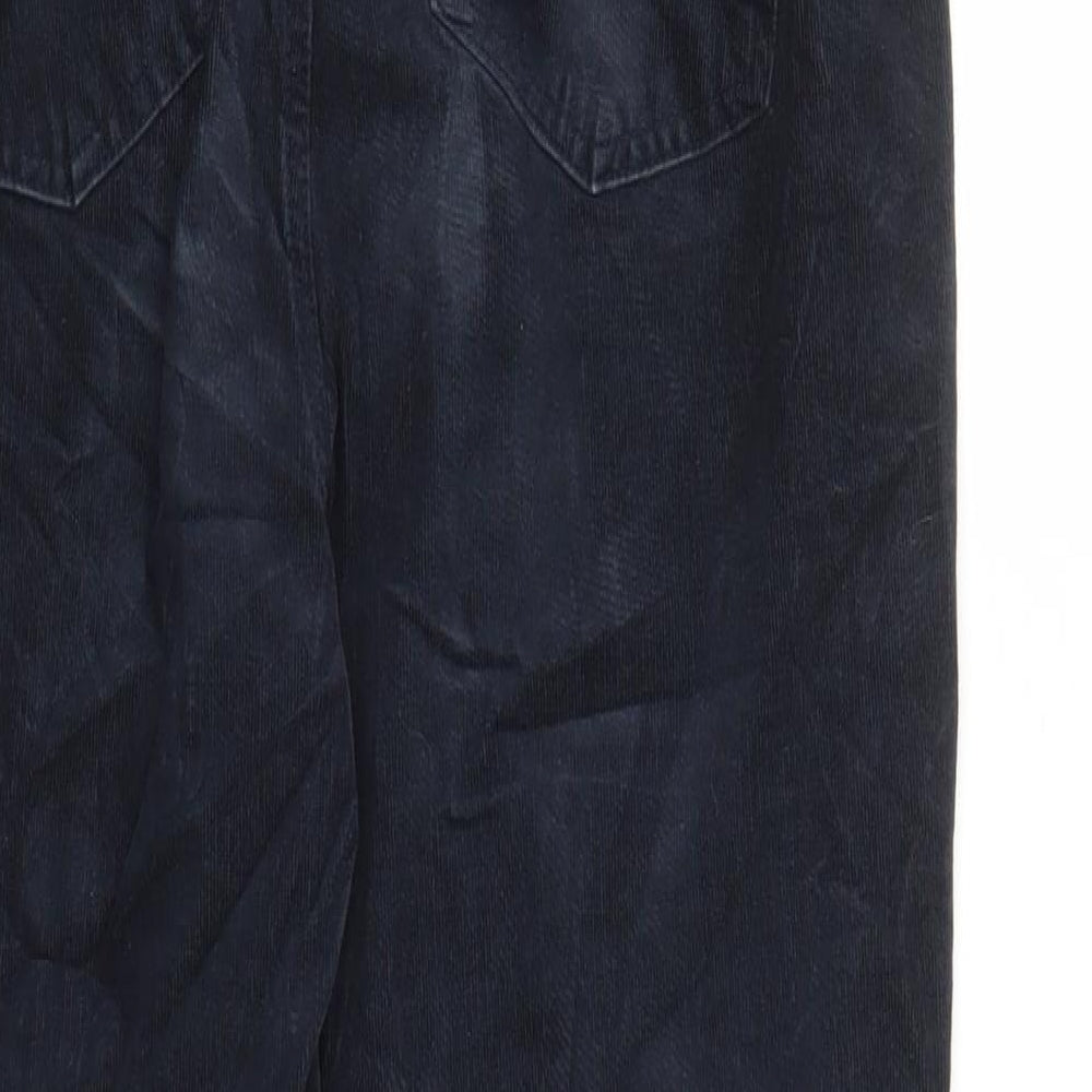 Marks and Spencer Womens Blue Cotton Trousers Size 14 L30 in Regular Zip - Pockets