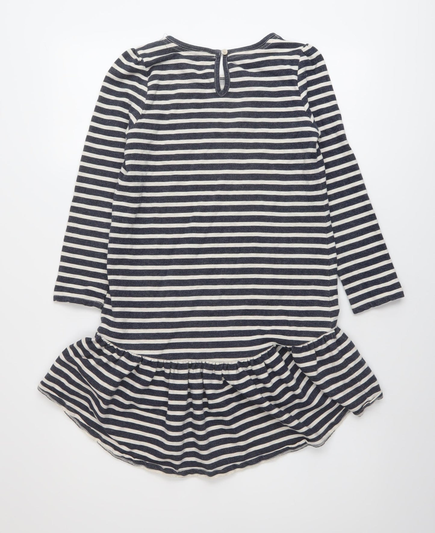 Monsoon Girls Blue Striped Cotton Trapeze & Swing Size 9-10 Years Round Neck Pullover