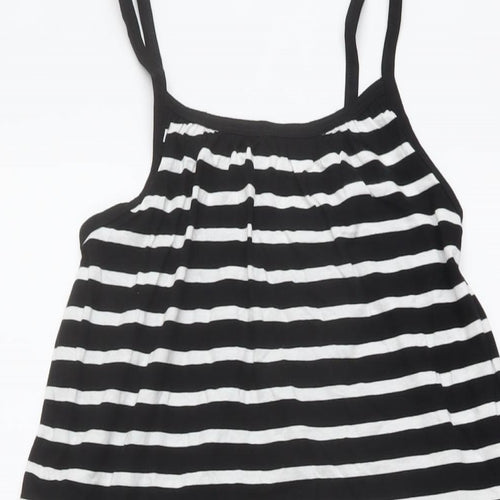 Marks and Spencer Girls Black Striped Cotton A-Line Size 9-10 Years Round Neck Pullover