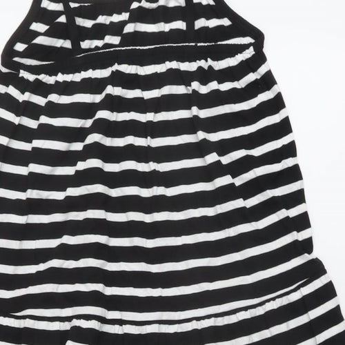 Marks and Spencer Girls Black Striped Cotton A-Line Size 9-10 Years Round Neck Pullover