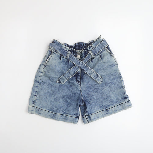 NEXT Girls Blue Cotton Paperbag Shorts Size 11 Years Regular Zip