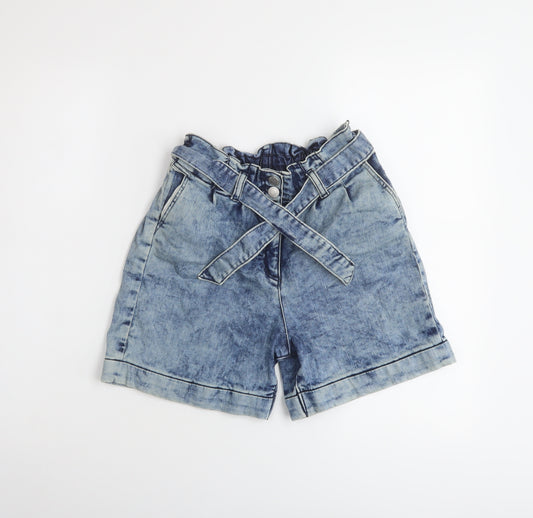 NEXT Girls Blue Cotton Paperbag Shorts Size 11 Years Regular Zip