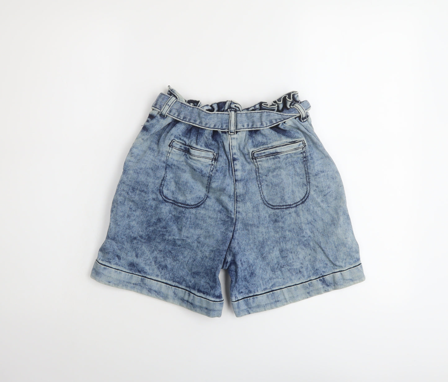 NEXT Girls Blue Cotton Paperbag Shorts Size 11 Years Regular Zip