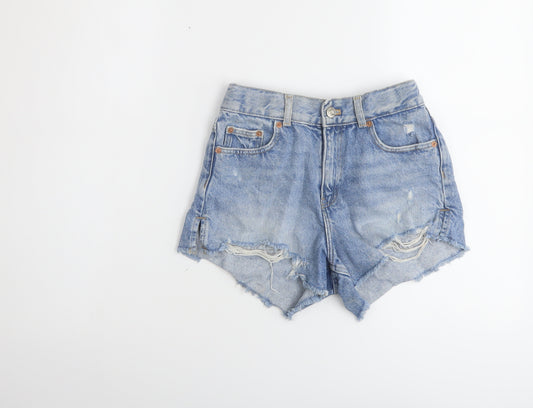 Zara Girls Blue Cotton Hot Pants Shorts Size 10 Years Regular Zip