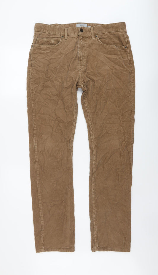 Marks and Spencer Mens Brown Cotton Trousers Size 34 in L33 in Regular Button