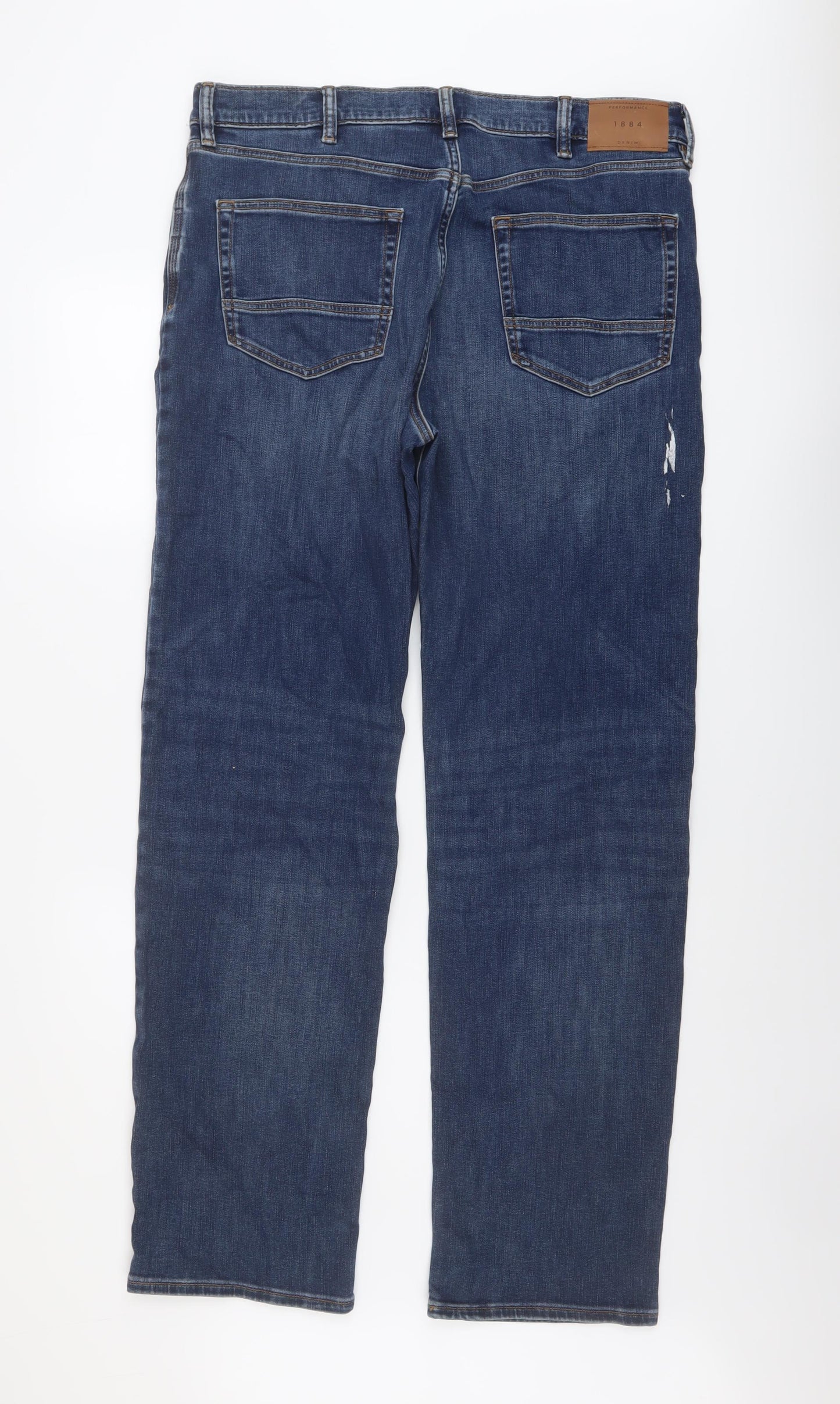 Marks and Spencer Mens Blue Cotton Straight Jeans Size 36 in L33 in Regular Button