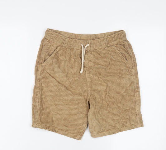 Marks and Spencer Boys Brown Cotton Bermuda Shorts Size 9-10 Years L6 in Regular Drawstring - Pockets