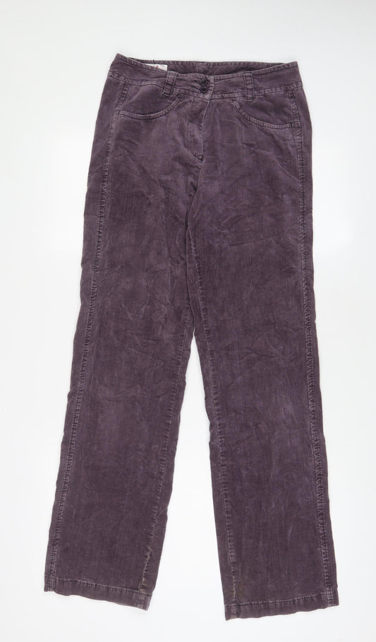 GINA B Womens Purple Cotton Trousers Size 10 L32 in Regular Zip - Pockets