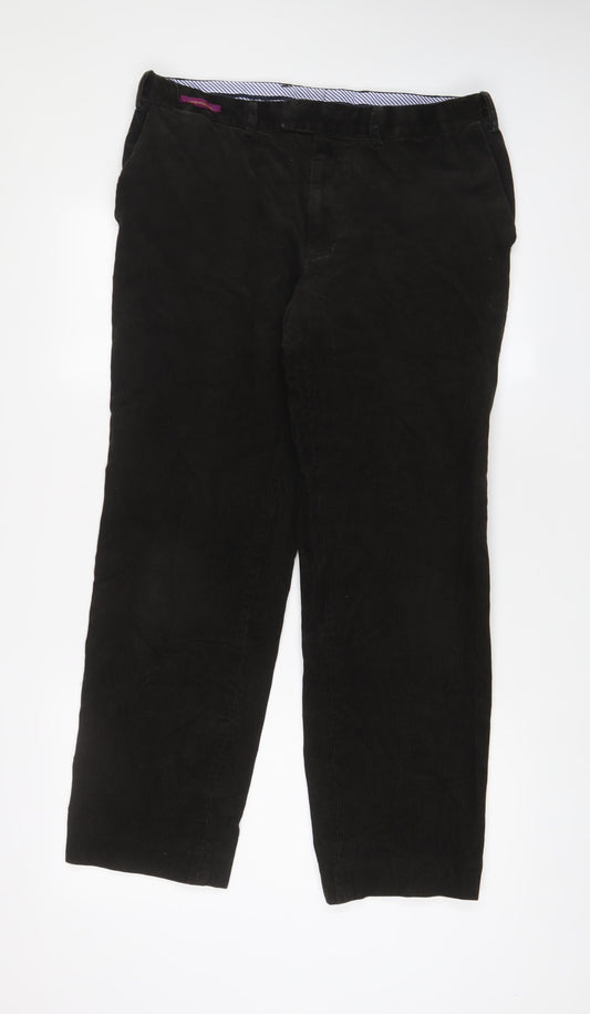 Marks and Spencer Mens Brown Cotton Trousers Size 34 in L33 in Regular Zip - Long Leg, Pockets