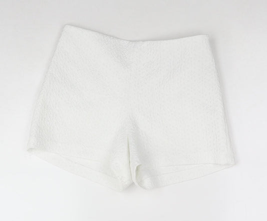 Miss Selfridge Womens White Cotton Hot Pants Shorts Size 10 L3 in Regular Zip