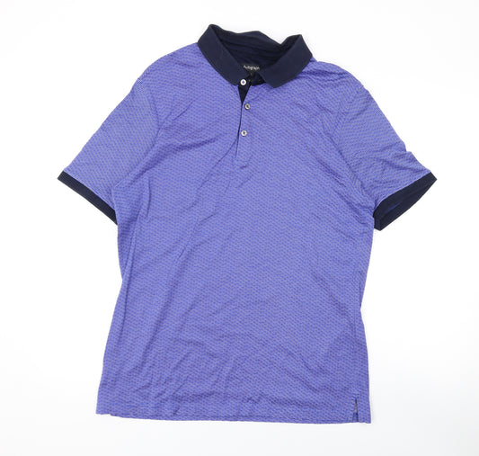 Autograph Mens Blue Geometric Cotton Polo Size L Collared Button