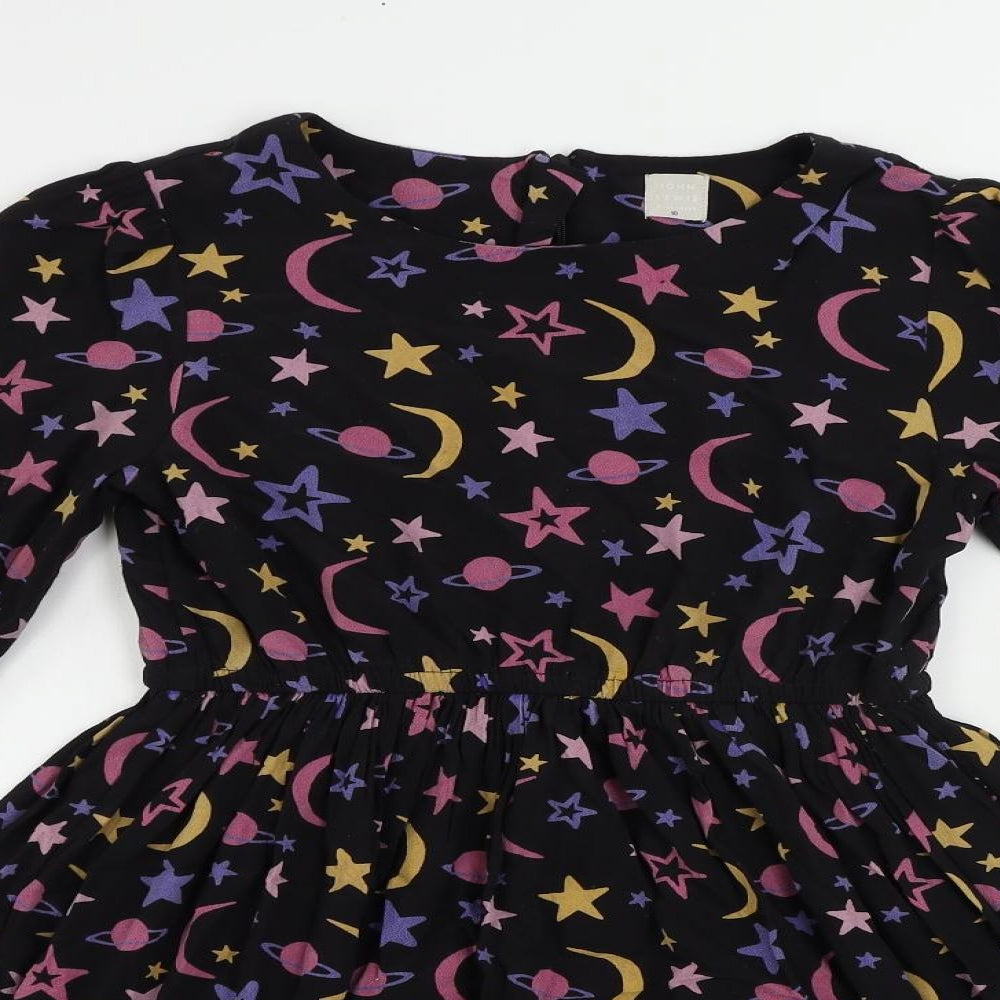 John Lewis Girls Black Geometric Viscose Fit & Flare Size 10 Years Round Neck Zip - Moon and Stars