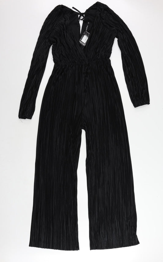 Boohoo Womens Black Polyester Jumpsuit One-Piece Size M L30 in Tie - Plisse