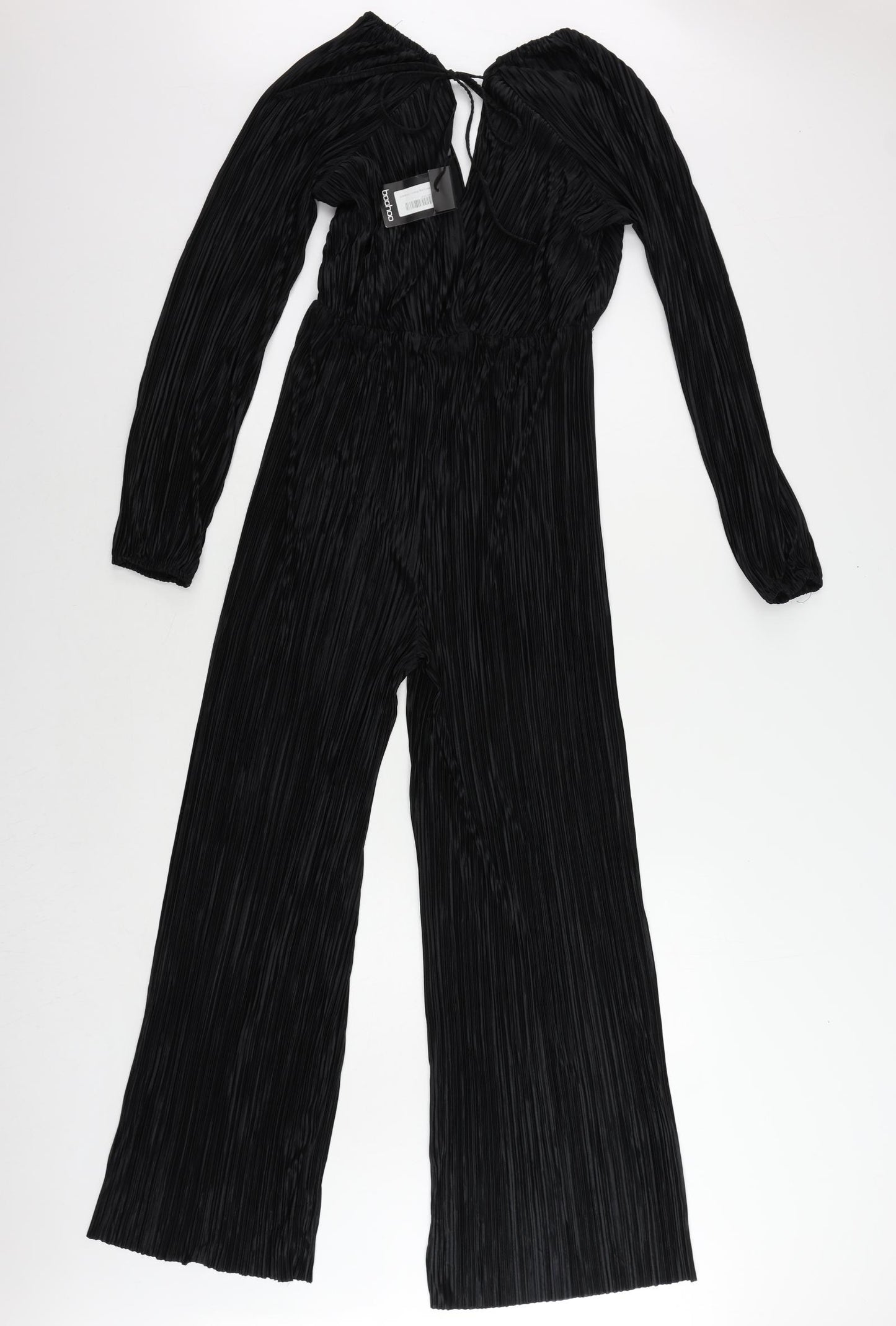 Boohoo Womens Black Polyester Jumpsuit One-Piece Size M L30 in Tie - Plisse