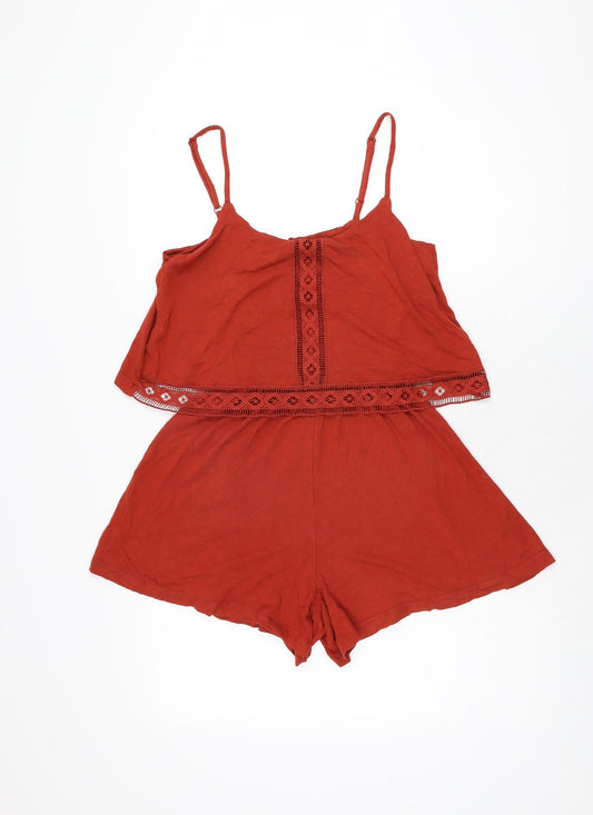 Topshop Womens Red Viscose Playsuit One-Piece Size 8 Button