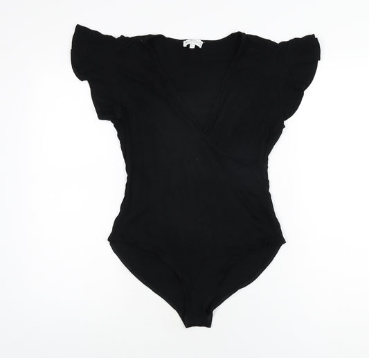 Warehouse Womens Black Viscose Bodysuit One-Piece Size 12 Snap