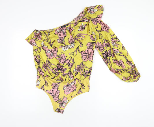 Zara Womens Yellow Floral Polyester Bodysuit One-Piece Size M Snap