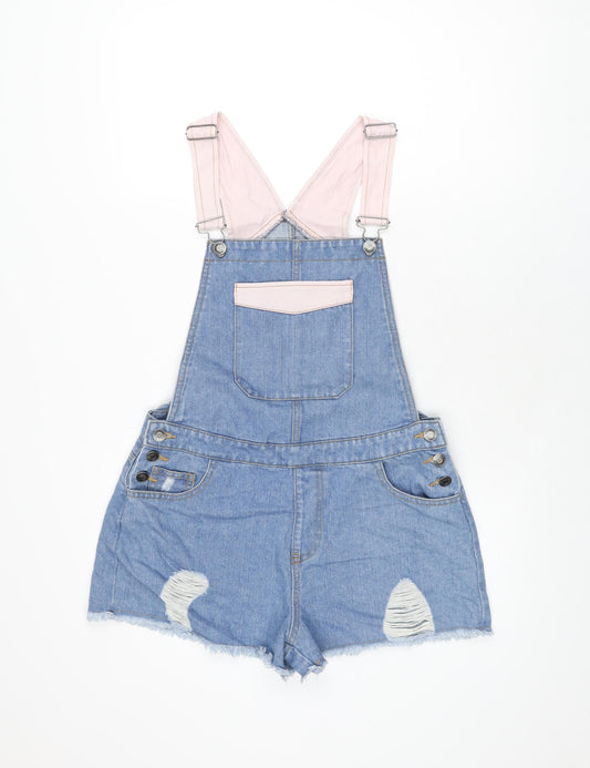 Missguided Womens Blue Cotton Dungaree One-Piece Size 12 L3 in Button