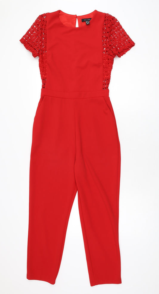 New Look Womens Red Polyester Jumpsuit One-Piece Size 8 L25 in Zip