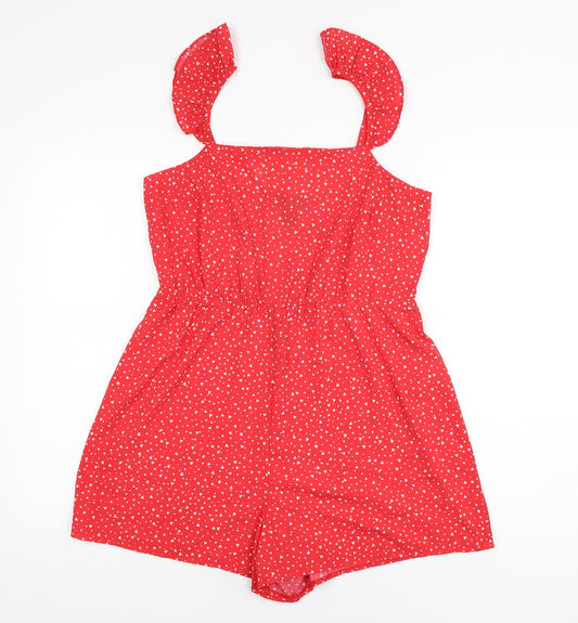 New Look Womens Red Geometric Polyester Playsuit One-Piece Size 12 L3 in Pullover - Heart Print