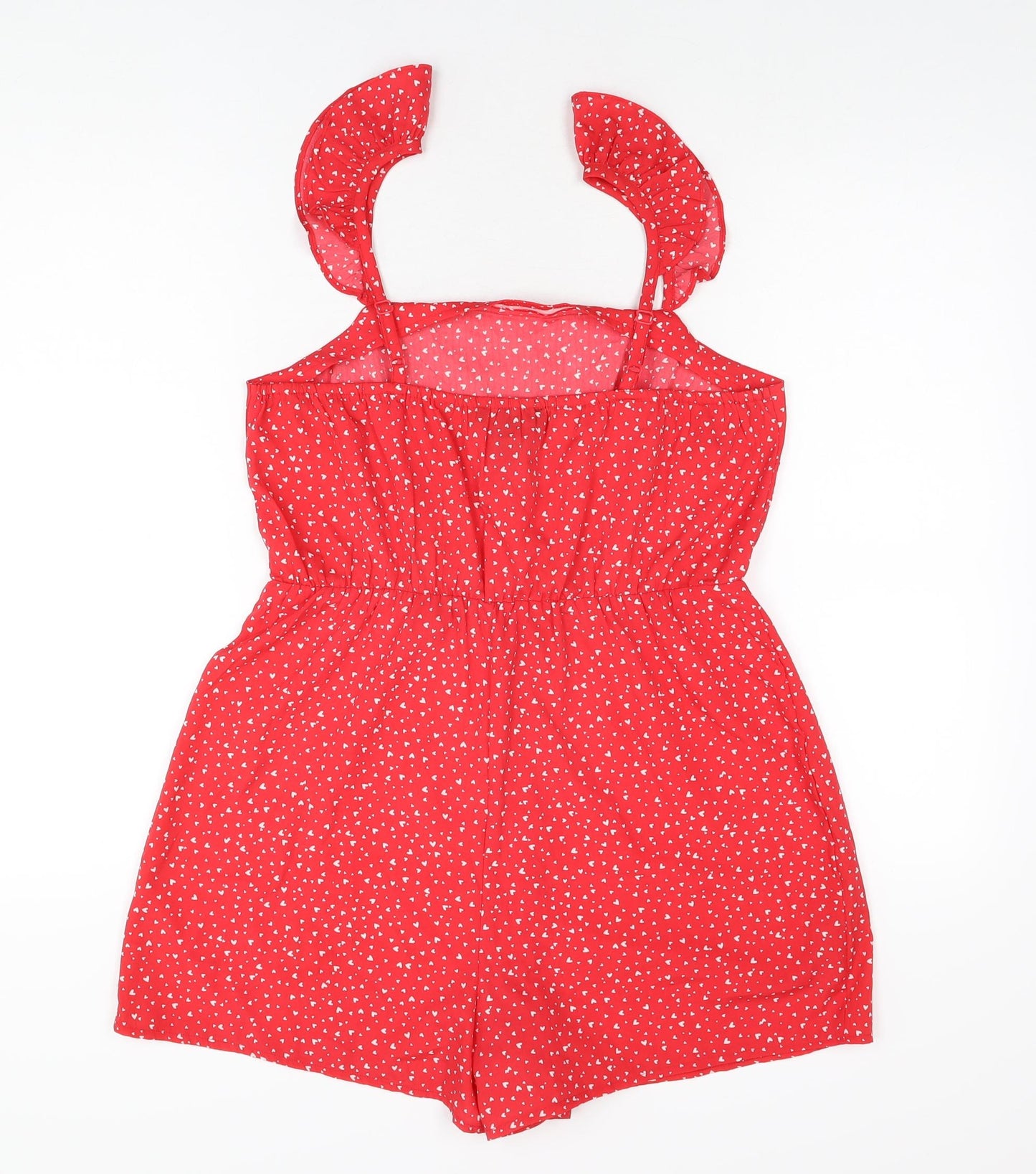 New Look Womens Red Geometric Polyester Playsuit One-Piece Size 12 L3 in Pullover - Heart Print