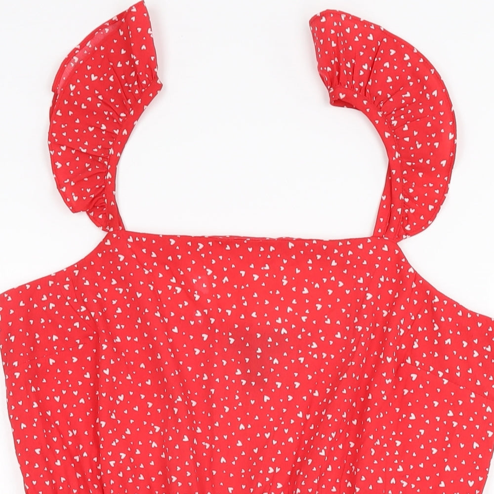 New Look Womens Red Geometric Polyester Playsuit One-Piece Size 12 L3 in Pullover - Heart Print