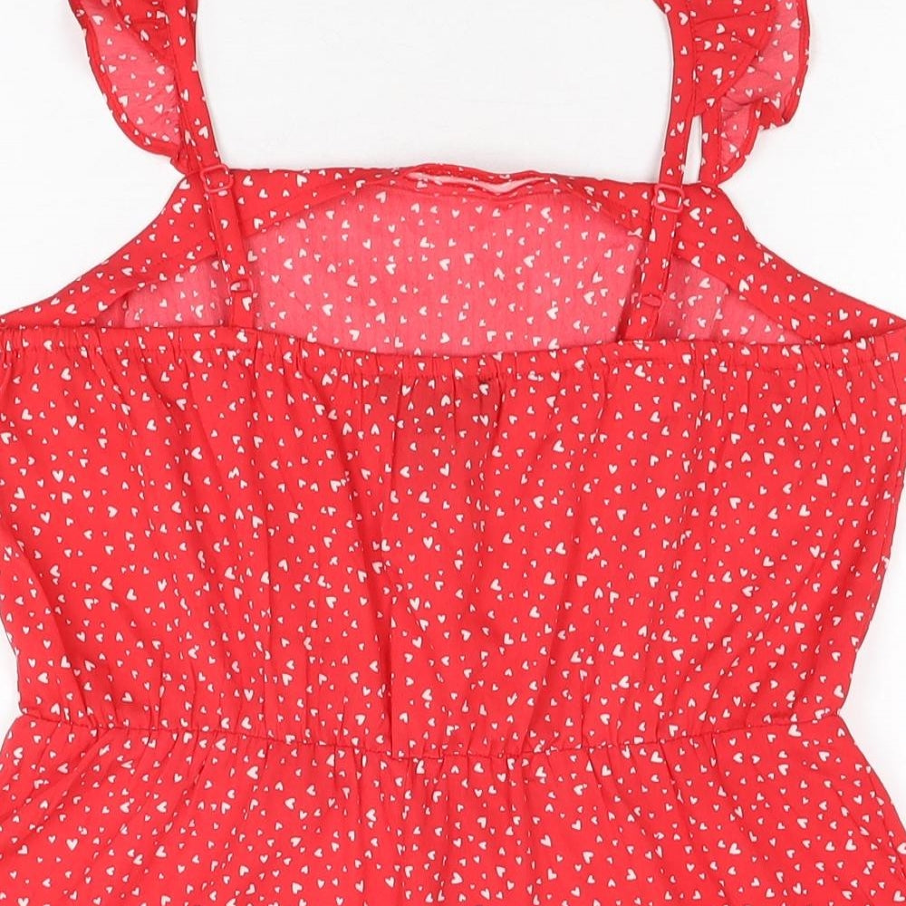 New Look Womens Red Geometric Polyester Playsuit One-Piece Size 12 L3 in Pullover - Heart Print