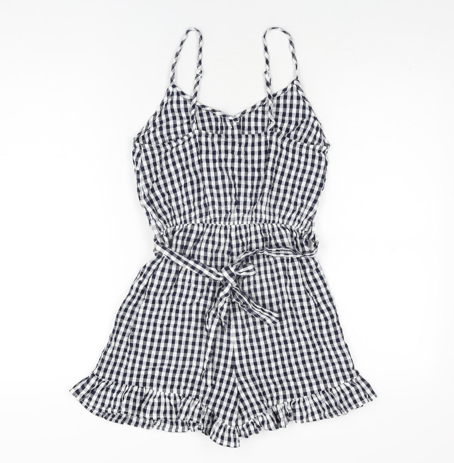 New Look Womens Blue Gingham Cotton Playsuit One-Piece Size 8 L3 in Button