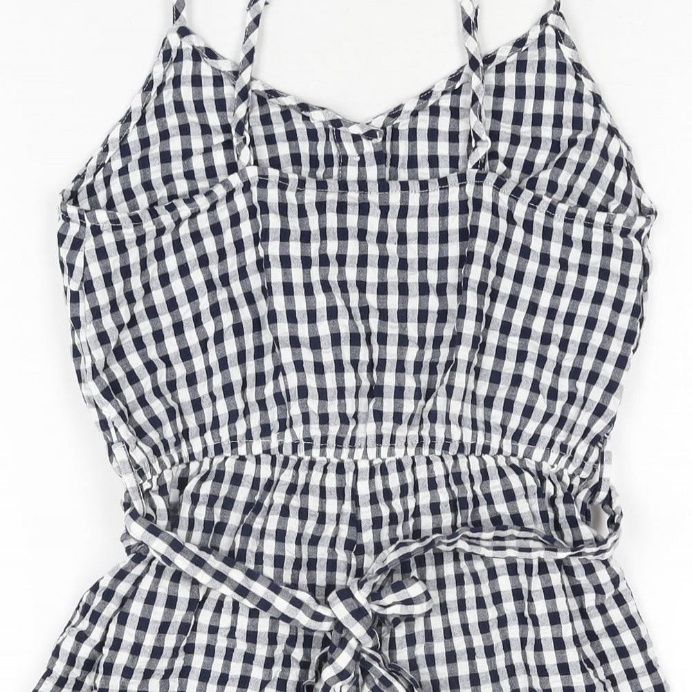 New Look Womens Blue Gingham Cotton Playsuit One-Piece Size 8 L3 in Button