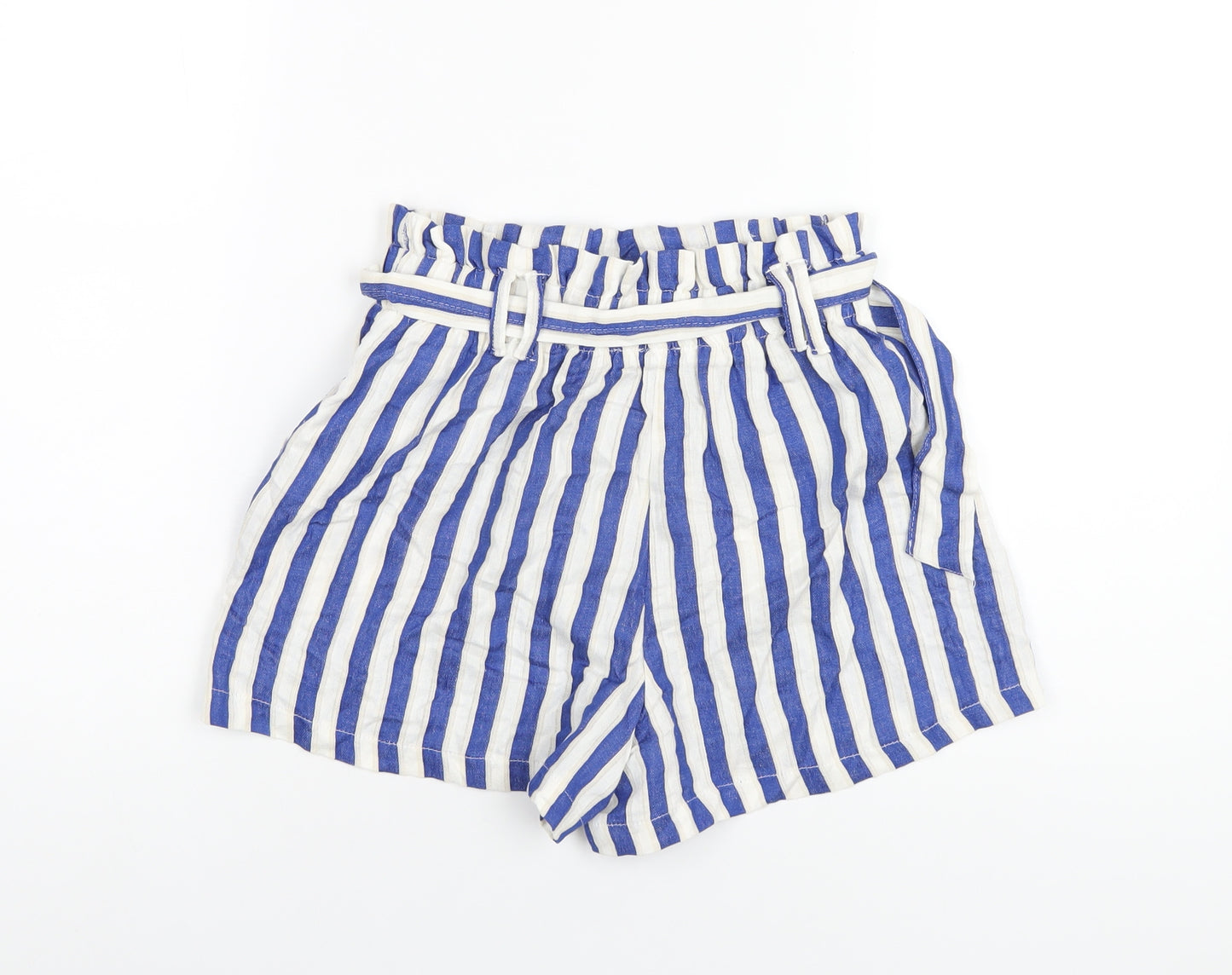 Bershka Womens Blue Striped Vinyl Paperbag Shorts Size S Regular Pull On