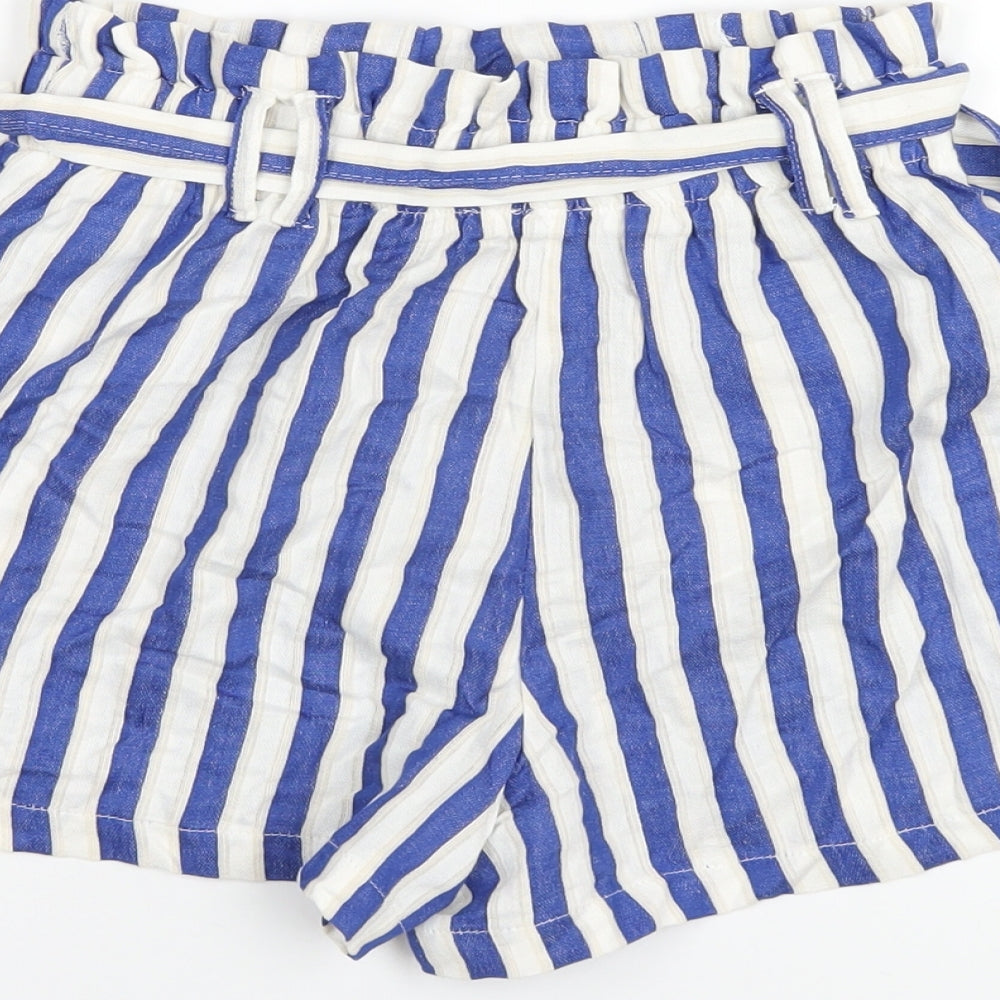 Bershka Womens Blue Striped Vinyl Paperbag Shorts Size S Regular Pull On