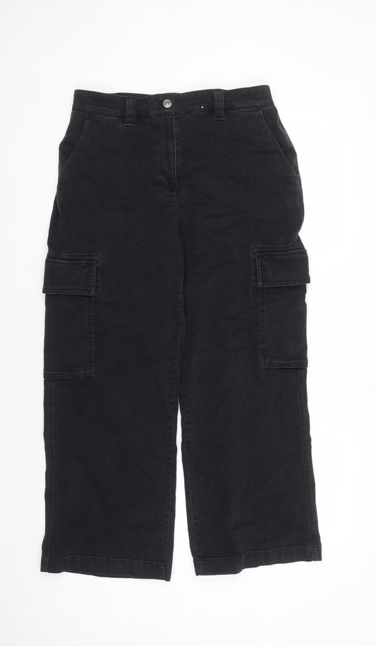 Autograph Womens Black Cotton Cargo Trousers Size 14 L27 in Regular Zip - Pockets