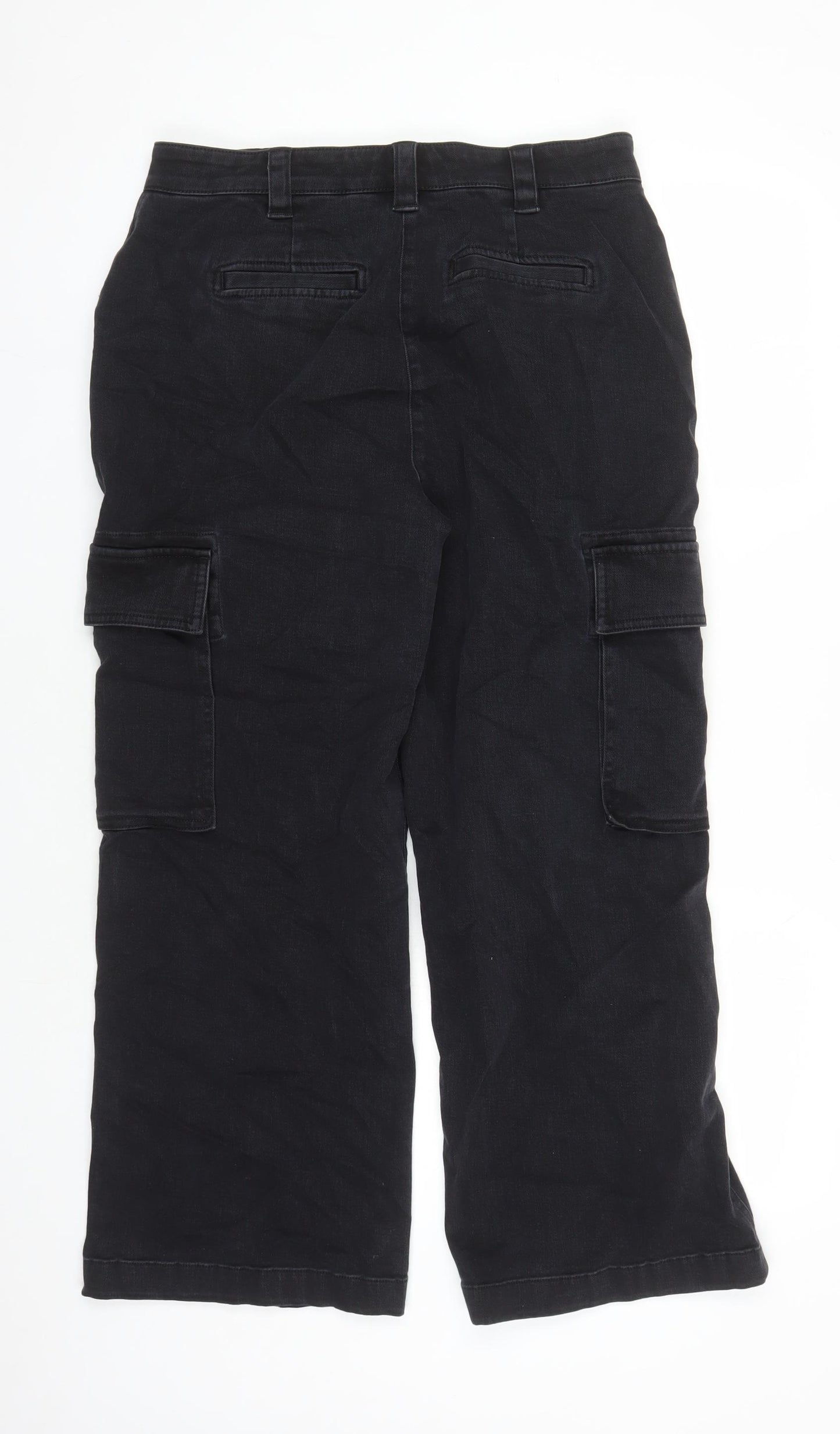 Autograph Womens Black Cotton Cargo Trousers Size 14 L27 in Regular Zip - Pockets